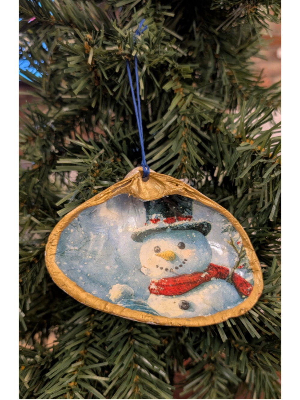 Handmade Decoupage Holiday Ornament Seashell Snowman Great Gift Idea
